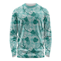 Anthurium Pikake Ti Leaf Palaka Long Sleeve Shirt Turquoise Version LT01 Unisex Turquoise - Polynesian Pride