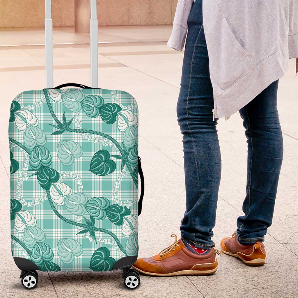 Anthurium Pikake Ti Leaf Palaka Luggage Cover Turquoise Version LT01 Turquoise - Polynesian Pride