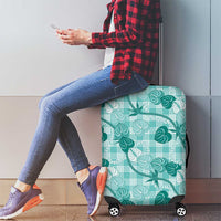 Anthurium Pikake Ti Leaf Palaka Luggage Cover Turquoise Version LT01 - Polynesian Pride
