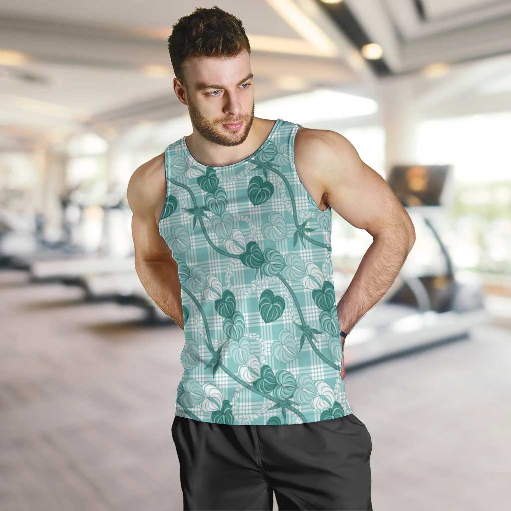 Anthurium Pikake Ti Leaf Palaka Men Tank Top Turquoise Version LT01 Turquoise - Polynesian Pride