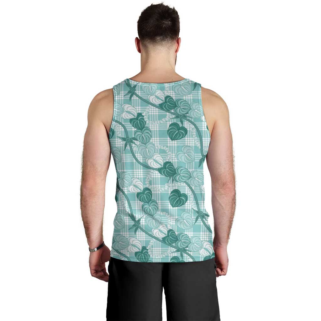 Anthurium Pikake Ti Leaf Palaka Men Tank Top Turquoise Version LT01 - Polynesian Pride