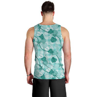 Anthurium Pikake Ti Leaf Palaka Men Tank Top Turquoise Version LT01 - Polynesian Pride