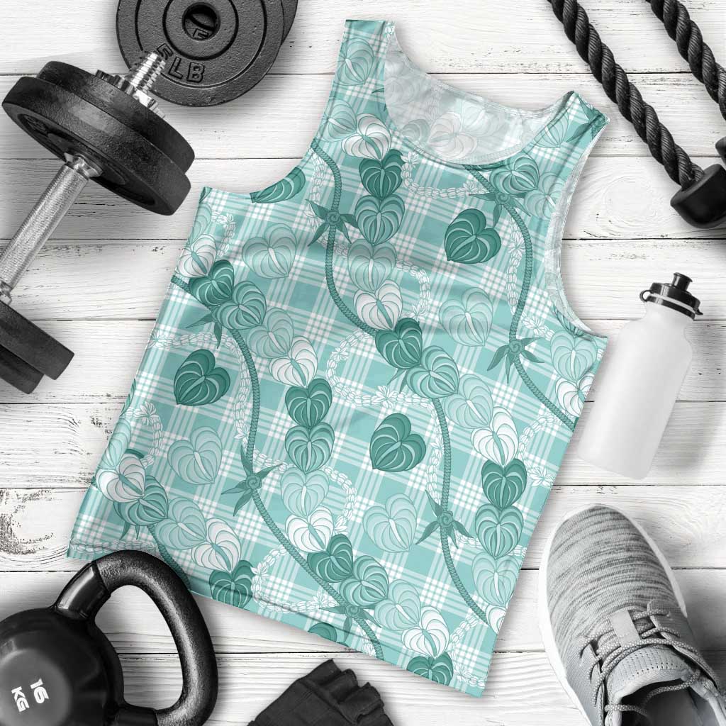 Anthurium Pikake Ti Leaf Palaka Men Tank Top Turquoise Version LT01 - Polynesian Pride