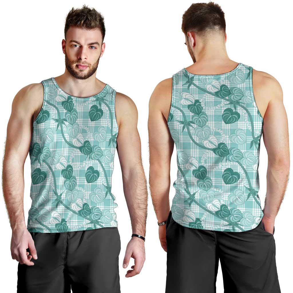 Anthurium Pikake Ti Leaf Palaka Men Tank Top Turquoise Version LT01 - Polynesian Pride