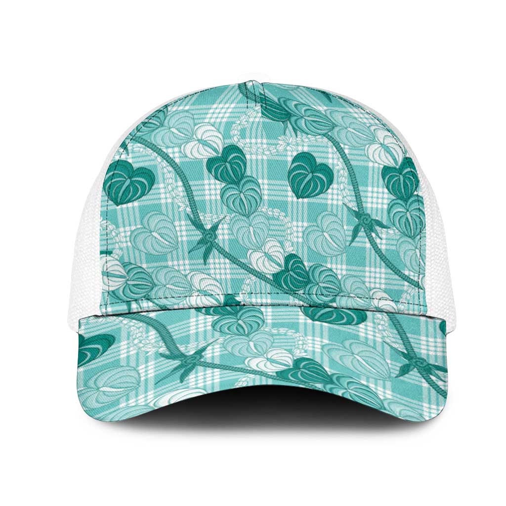 Anthurium Pikake Ti Leaf Palaka Mesh Trucker Cap Turquoise Version LT01 One Size White Turquoise - Polynesian Pride