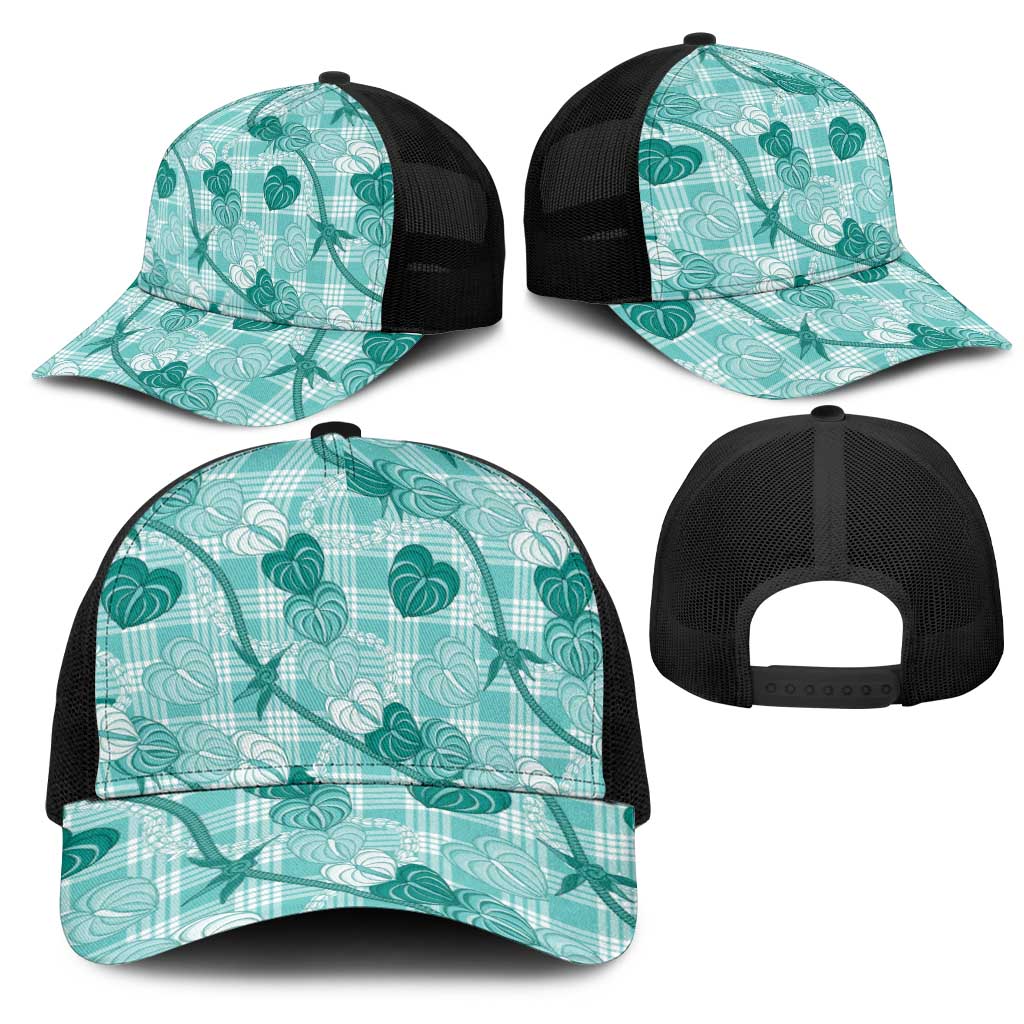 Anthurium Pikake Ti Leaf Palaka Mesh Trucker Cap Turquoise Version LT01 - Polynesian Pride