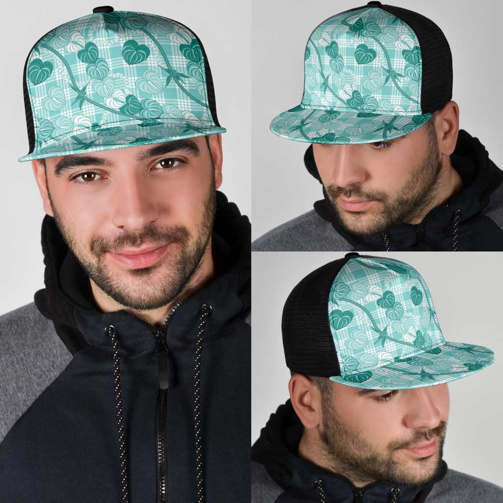 Anthurium Pikake Ti Leaf Palaka Mesh Trucker Cap Turquoise Version LT01 - Polynesian Pride