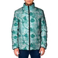 Anthurium Pikake Ti Leaf Palaka Padded Jacket Turquoise Version LT01 Men Turquoise - Polynesian Pride