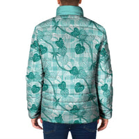 Anthurium Pikake Ti Leaf Palaka Padded Jacket Turquoise Version LT01 - Polynesian Pride