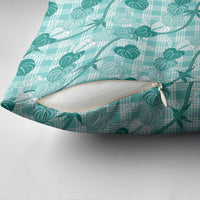 Anthurium Pikake Ti Leaf Palaka Pillow Cover Turquoise Version LT01 - Polynesian Pride