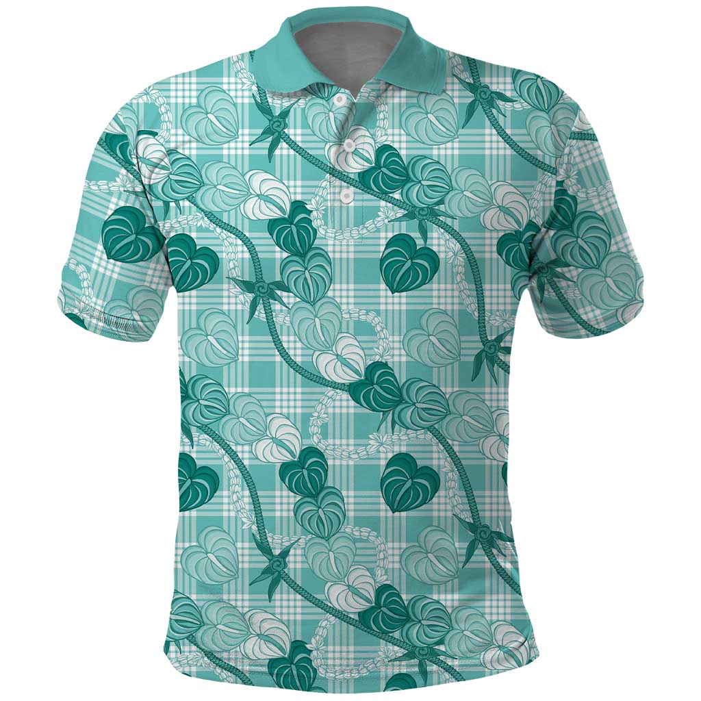 Anthurium Pikake Ti Leaf Palaka Polo Shirt Turquoise Version LT01 Turquoise - Polynesian Pride