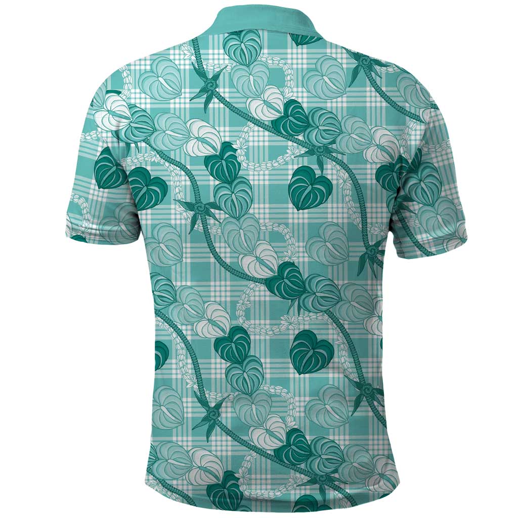 Anthurium Pikake Ti Leaf Palaka Polo Shirt Turquoise Version LT01 - Polynesian Pride
