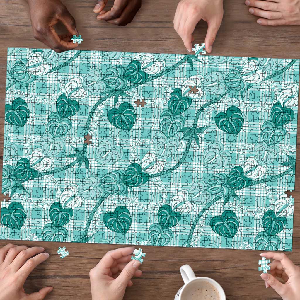Anthurium Pikake Ti Leaf Palaka Puzzle Turquoise Version LT01 - Polynesian Pride