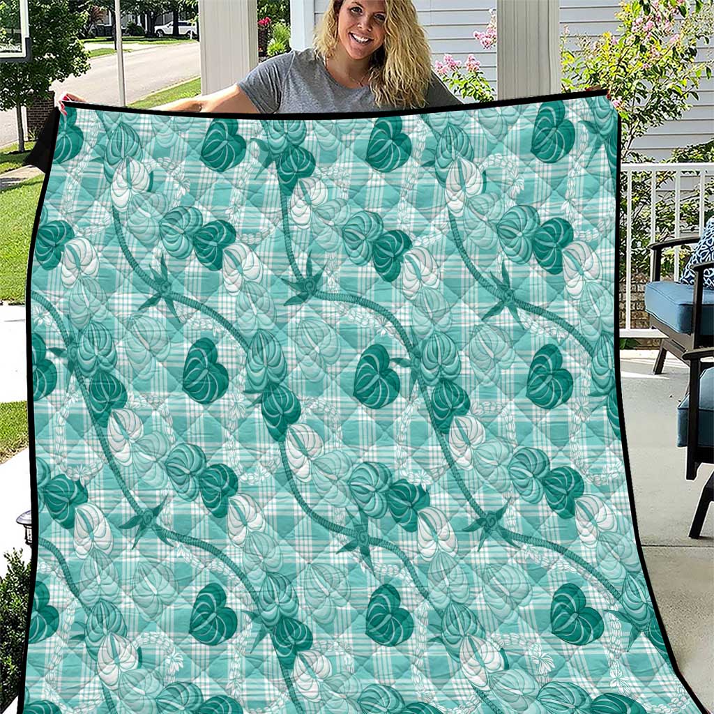 Anthurium Pikake Ti Leaf Palaka Quilt Turquoise Version LT01 Turquoise - Polynesian Pride