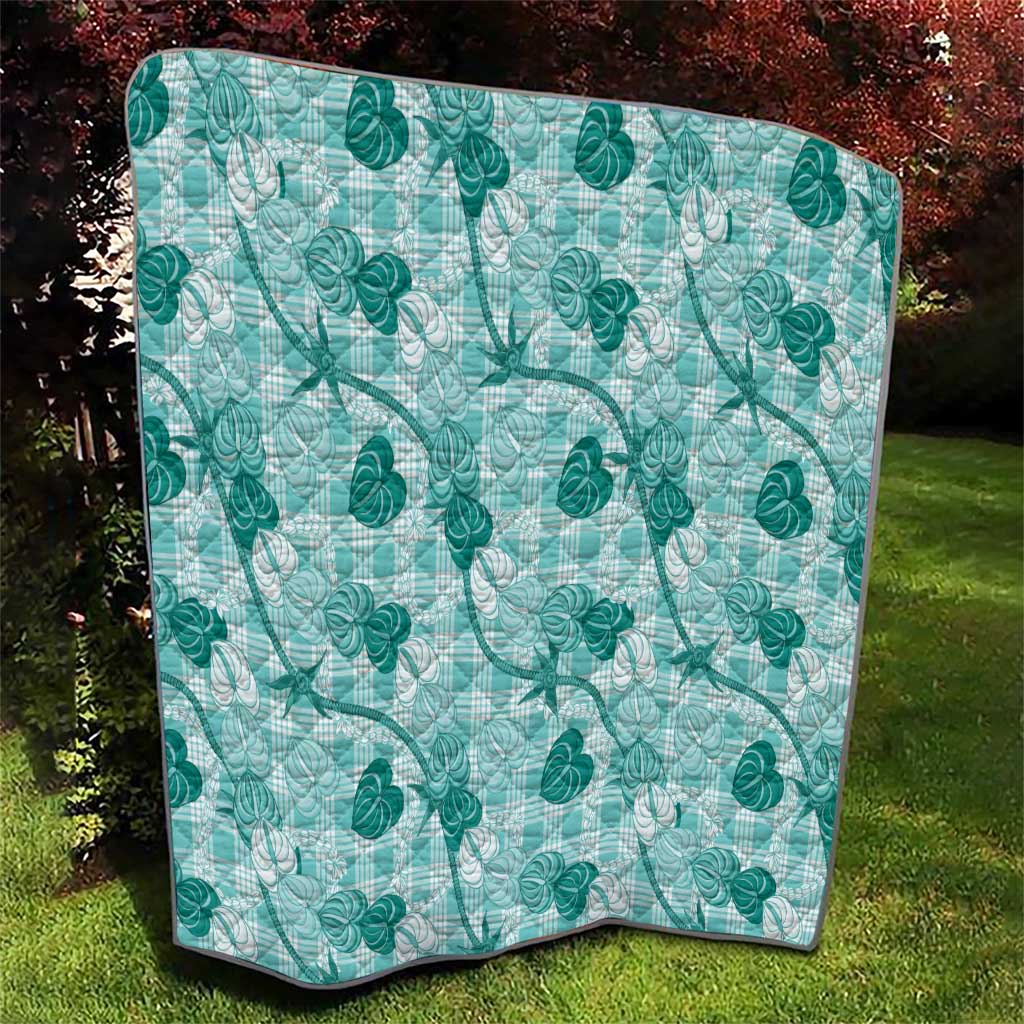 Anthurium Pikake Ti Leaf Palaka Quilt Turquoise Version LT01 - Polynesian Pride