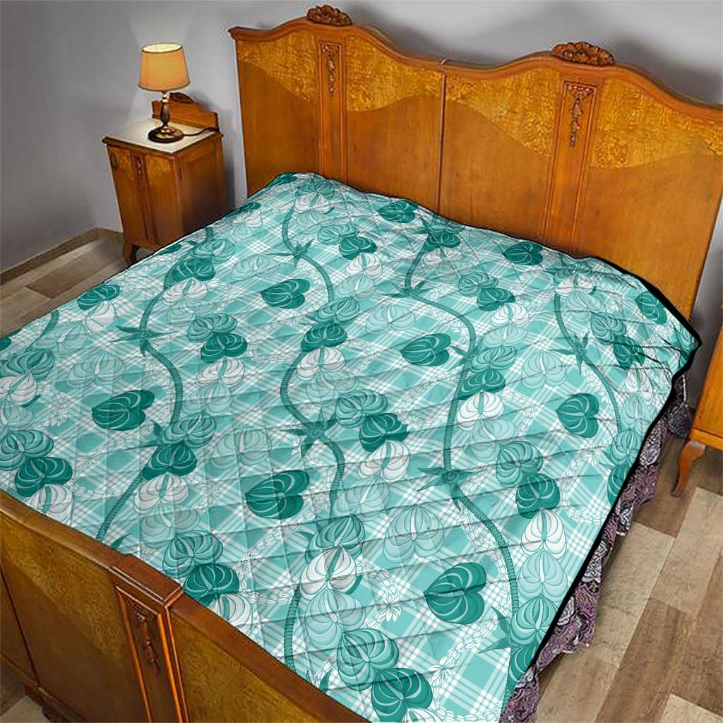 Anthurium Pikake Ti Leaf Palaka Quilt Turquoise Version LT01 - Polynesian Pride