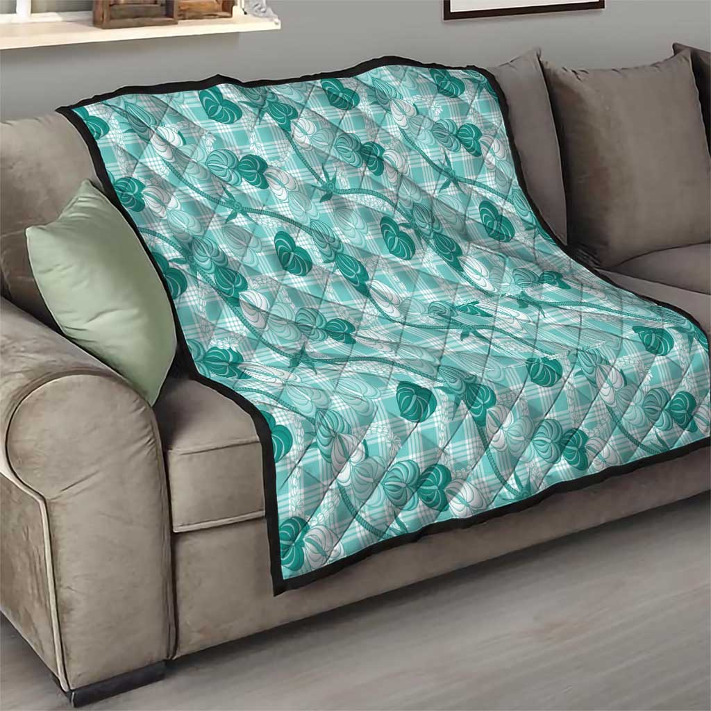 Anthurium Pikake Ti Leaf Palaka Quilt Turquoise Version LT01 - Polynesian Pride
