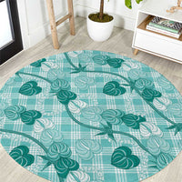 Anthurium Pikake Ti Leaf Palaka Round Carpet Turquoise Version LT01 Turquoise - Polynesian Pride