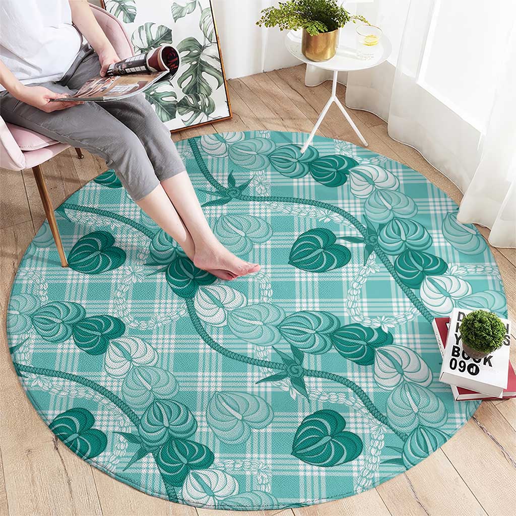 Anthurium Pikake Ti Leaf Palaka Round Carpet Turquoise Version LT01 - Polynesian Pride