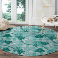 Anthurium Pikake Ti Leaf Palaka Round Carpet Turquoise Version LT01 - Polynesian Pride