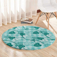 Anthurium Pikake Ti Leaf Palaka Round Carpet Turquoise Version LT01 - Polynesian Pride