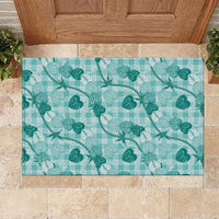 Anthurium Pikake Ti Leaf Palaka Rubber Doormat Turquoise Version LT01 Turquoise - Polynesian Pride