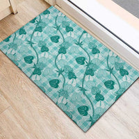 Anthurium Pikake Ti Leaf Palaka Rubber Doormat Turquoise Version LT01 - Polynesian Pride