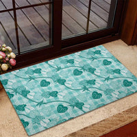 Anthurium Pikake Ti Leaf Palaka Rubber Doormat Turquoise Version LT01 - Polynesian Pride