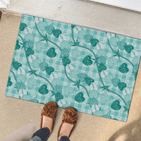 Anthurium Pikake Ti Leaf Palaka Rubber Doormat Turquoise Version LT01 - Polynesian Pride