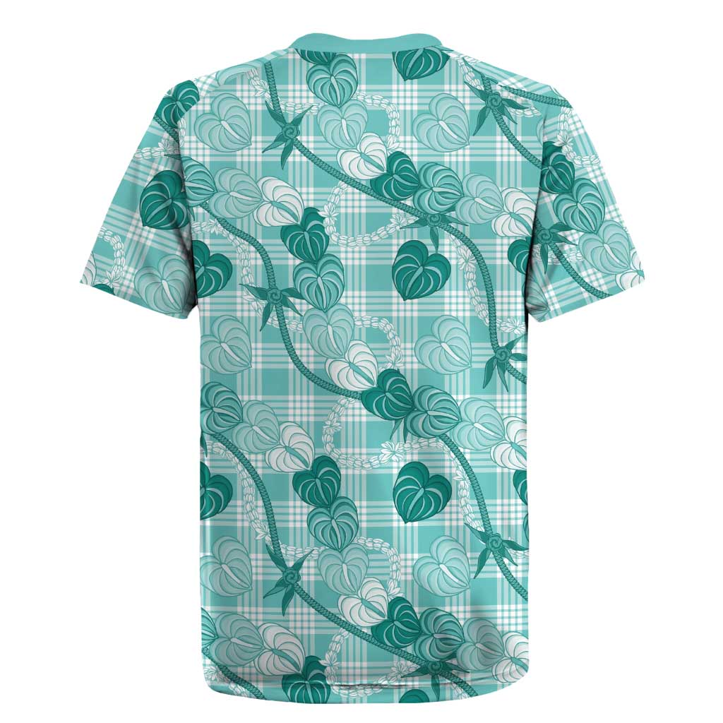 Anthurium Pikake Ti Leaf Palaka Rugby Jersey Turquoise Version LT01 - Polynesian Pride