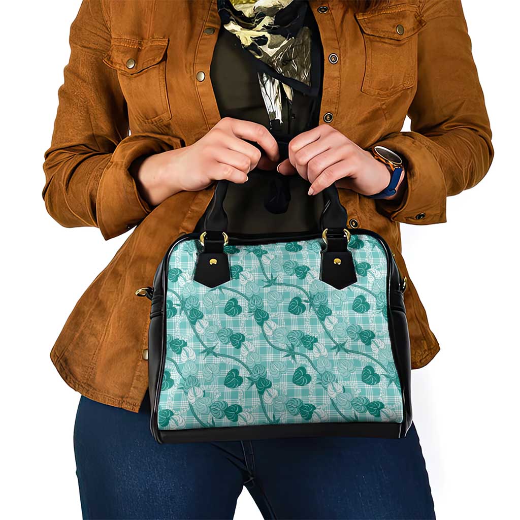 Anthurium Pikake Ti Leaf Palaka Shoulder Handbag Turquoise Version LT01 - Polynesian Pride