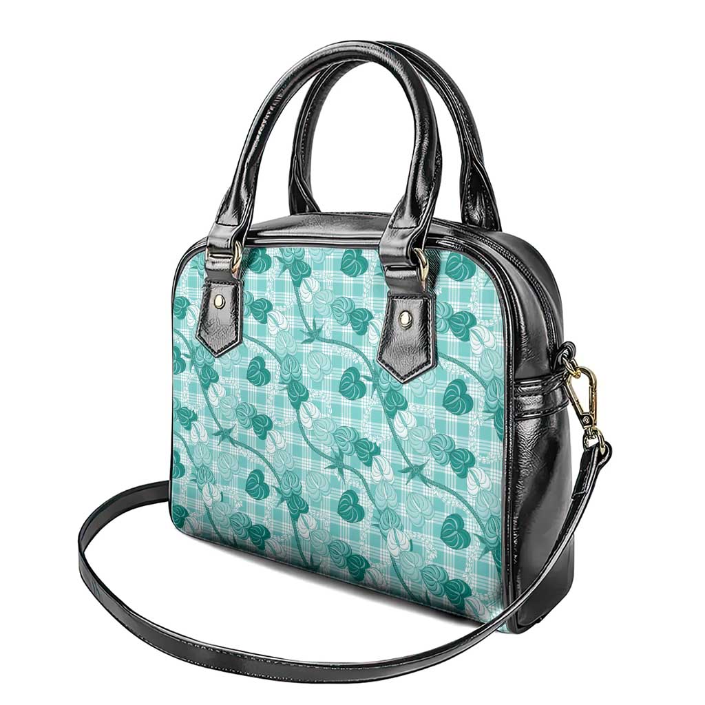 Anthurium Pikake Ti Leaf Palaka Shoulder Handbag Turquoise Version LT01 - Polynesian Pride