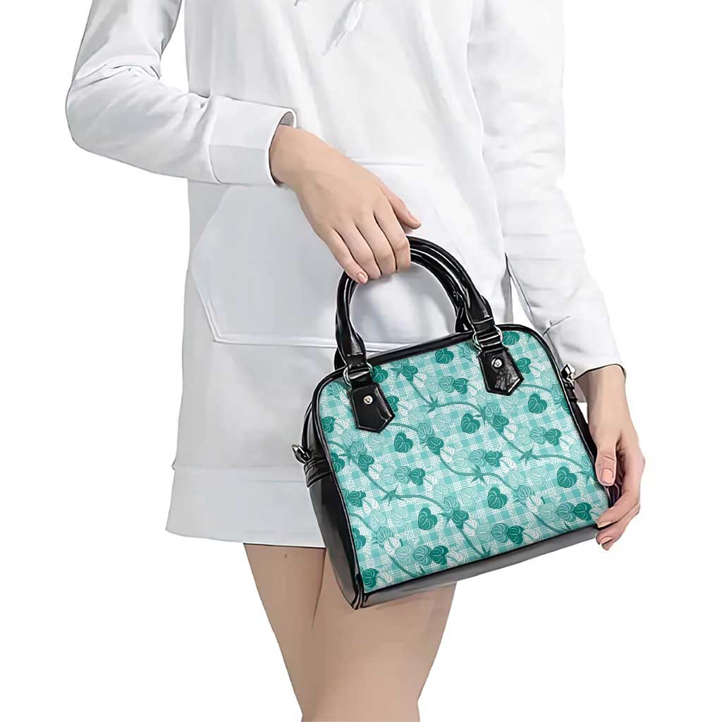 Anthurium Pikake Ti Leaf Palaka Shoulder Handbag Turquoise Version LT01 - Polynesian Pride