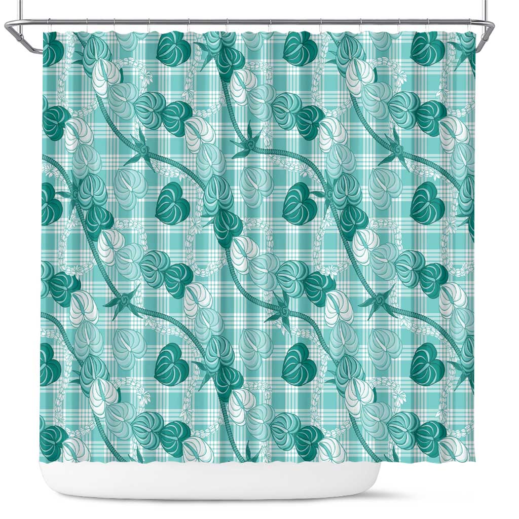 Anthurium Pikake Ti Leaf Palaka Shower Curtain Turquoise Version LT01 Turquoise - Polynesian Pride