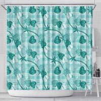 Anthurium Pikake Ti Leaf Palaka Shower Curtain Turquoise Version LT01 - Polynesian Pride