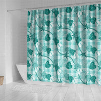 Anthurium Pikake Ti Leaf Palaka Shower Curtain Turquoise Version LT01 - Polynesian Pride