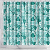 Anthurium Pikake Ti Leaf Palaka Shower Curtain Turquoise Version LT01 - Polynesian Pride