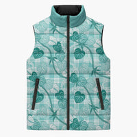 Anthurium Pikake Ti Leaf Palaka Sleeveless Puffer Jacket Turquoise Version LT01 Unisex Turquoise - Polynesian Pride
