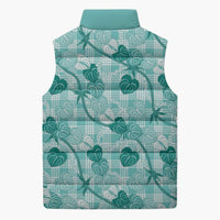 Anthurium Pikake Ti Leaf Palaka Sleeveless Puffer Jacket Turquoise Version LT01 - Polynesian Pride