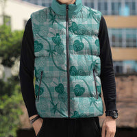 Anthurium Pikake Ti Leaf Palaka Sleeveless Puffer Jacket Turquoise Version LT01 - Polynesian Pride