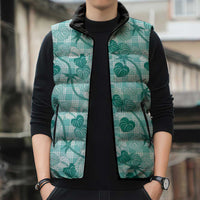 Anthurium Pikake Ti Leaf Palaka Sleeveless Puffer Jacket Turquoise Version LT01 - Polynesian Pride
