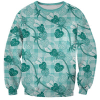 Anthurium Pikake Ti Leaf Palaka Sweatshirt Turquoise Version LT01 Unisex Turquoise - Polynesian Pride