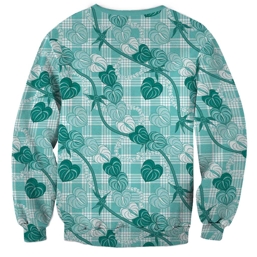 Anthurium Pikake Ti Leaf Palaka Sweatshirt Turquoise Version LT01 - Polynesian Pride
