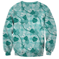 Anthurium Pikake Ti Leaf Palaka Sweatshirt Turquoise Version LT01 - Polynesian Pride