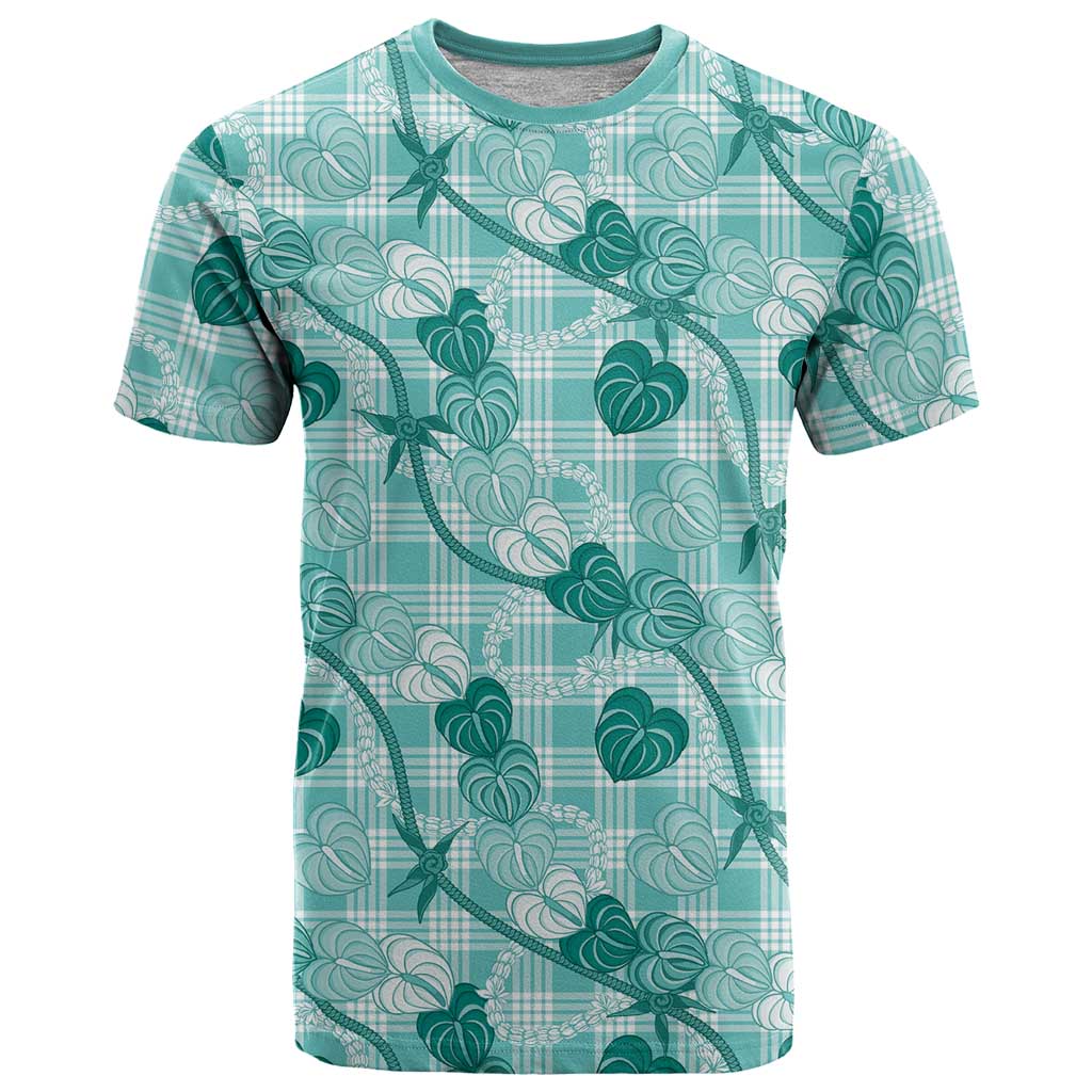 Anthurium Pikake Ti Leaf Palaka T Shirt Turquoise Version LT01 Turquoise - Polynesian Pride