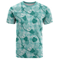 Anthurium Pikake Ti Leaf Palaka T Shirt Turquoise Version LT01 Turquoise - Polynesian Pride