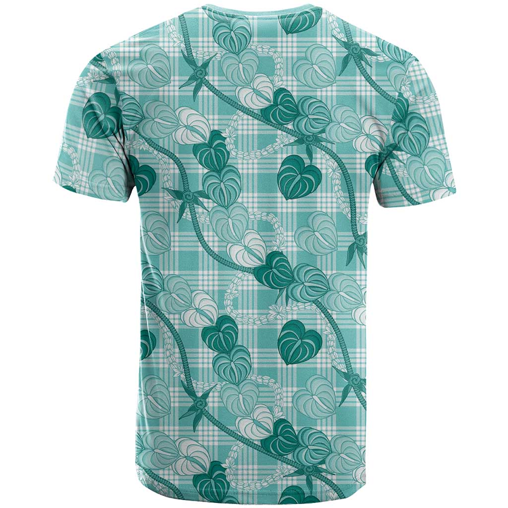 Anthurium Pikake Ti Leaf Palaka T Shirt Turquoise Version LT01 - Polynesian Pride