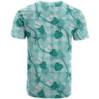 Anthurium Pikake Ti Leaf Palaka T Shirt Turquoise Version LT01 - Polynesian Pride