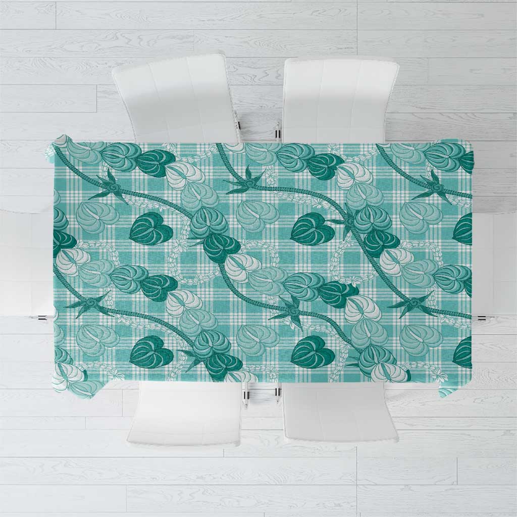 Anthurium Pikake Ti Leaf Palaka Tablecloth Turquoise Version LT01 Turquoise - Polynesian Pride