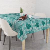 Anthurium Pikake Ti Leaf Palaka Tablecloth Turquoise Version LT01 - Polynesian Pride